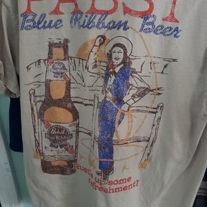 Pabst Blue Ribbon Beige Graphic Jersey Vintage